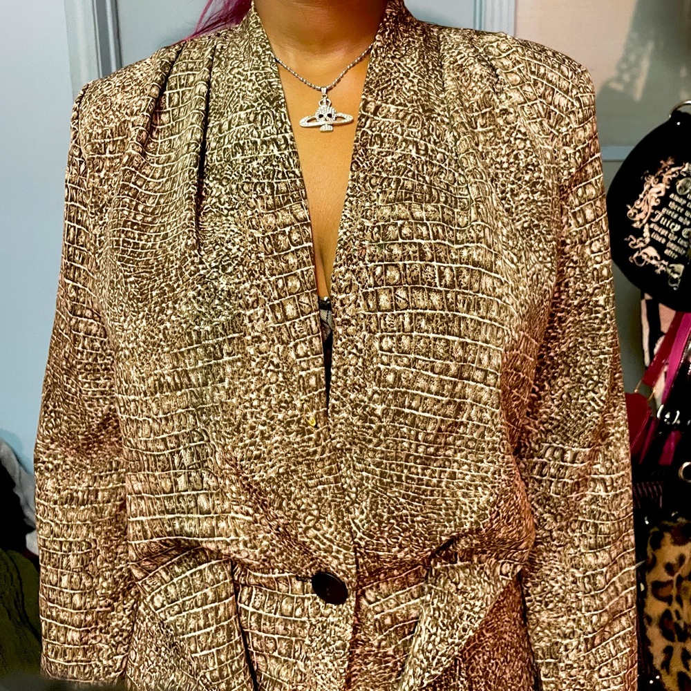 80s style vintage top with shoulder pads and front tie